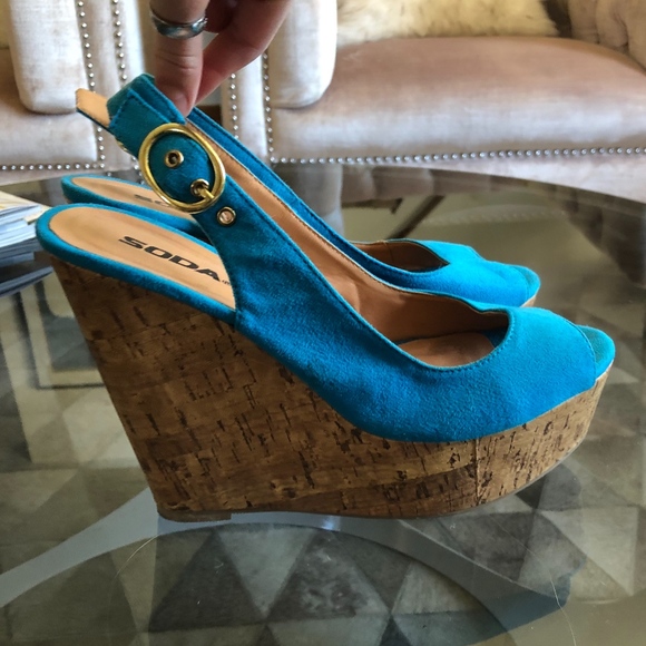 Blue Buckled Wedges - Picture 1 of 4